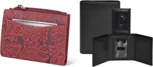 Leather Slim Minimalist Wallet for Men & Women & RFID Tri fold Wallet for Men