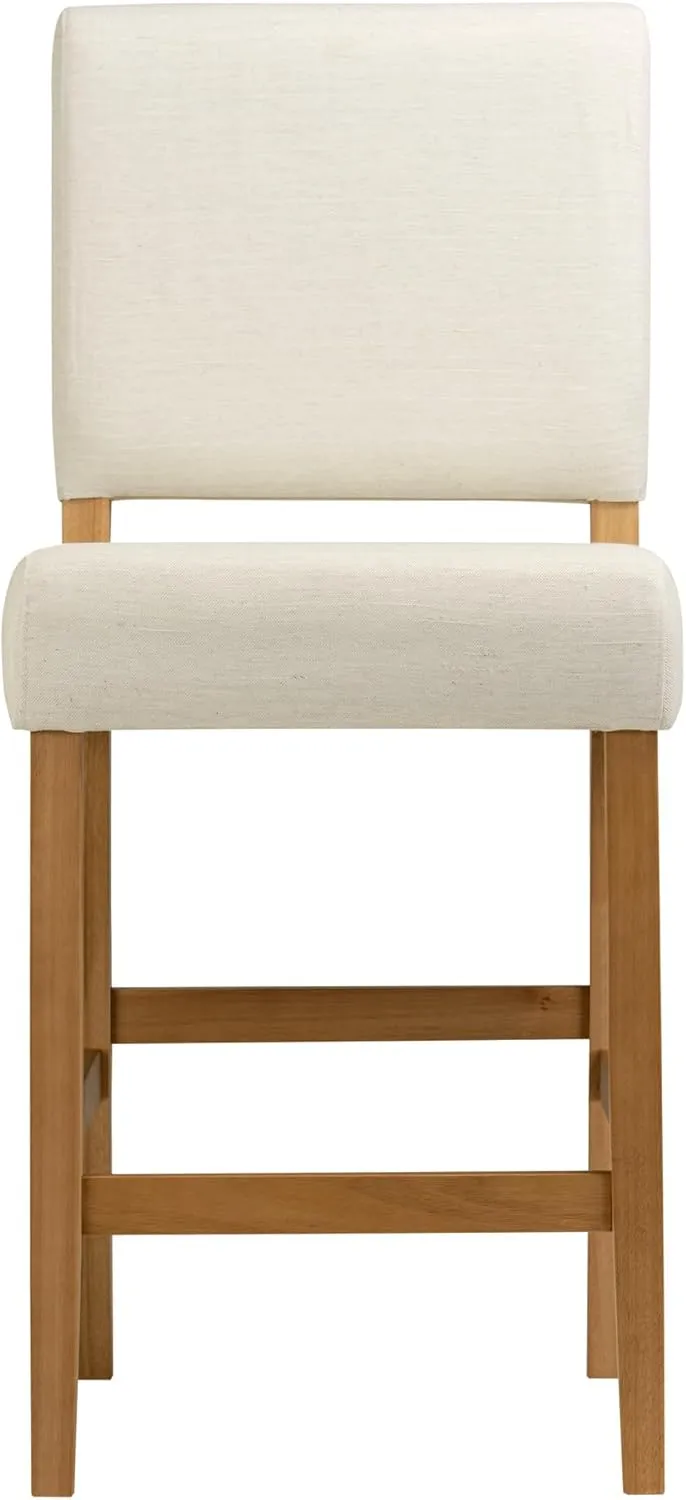 Leick Home Brax Counter Height Stool with Upholstered Back and Wood Base – Set of 2 for Kitchen Counters and Islands – Modern Chairs in Natural White Sand, 214460