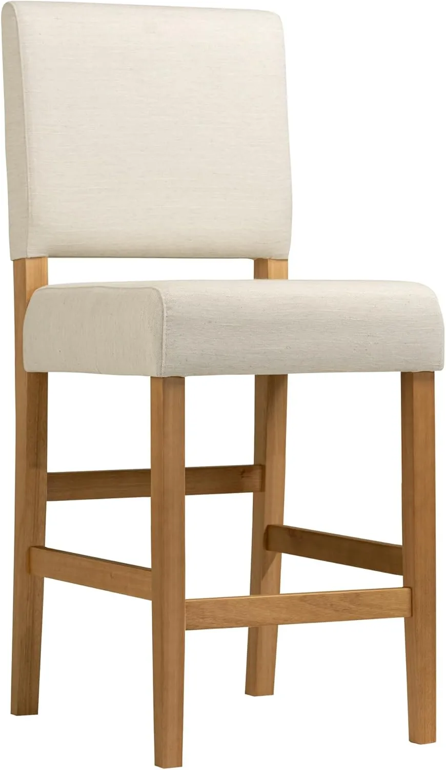 Leick Home Brax Counter Height Stool with Upholstered Back and Wood Base – Set of 2 for Kitchen Counters and Islands – Modern Chairs in Natural White Sand, 214460
