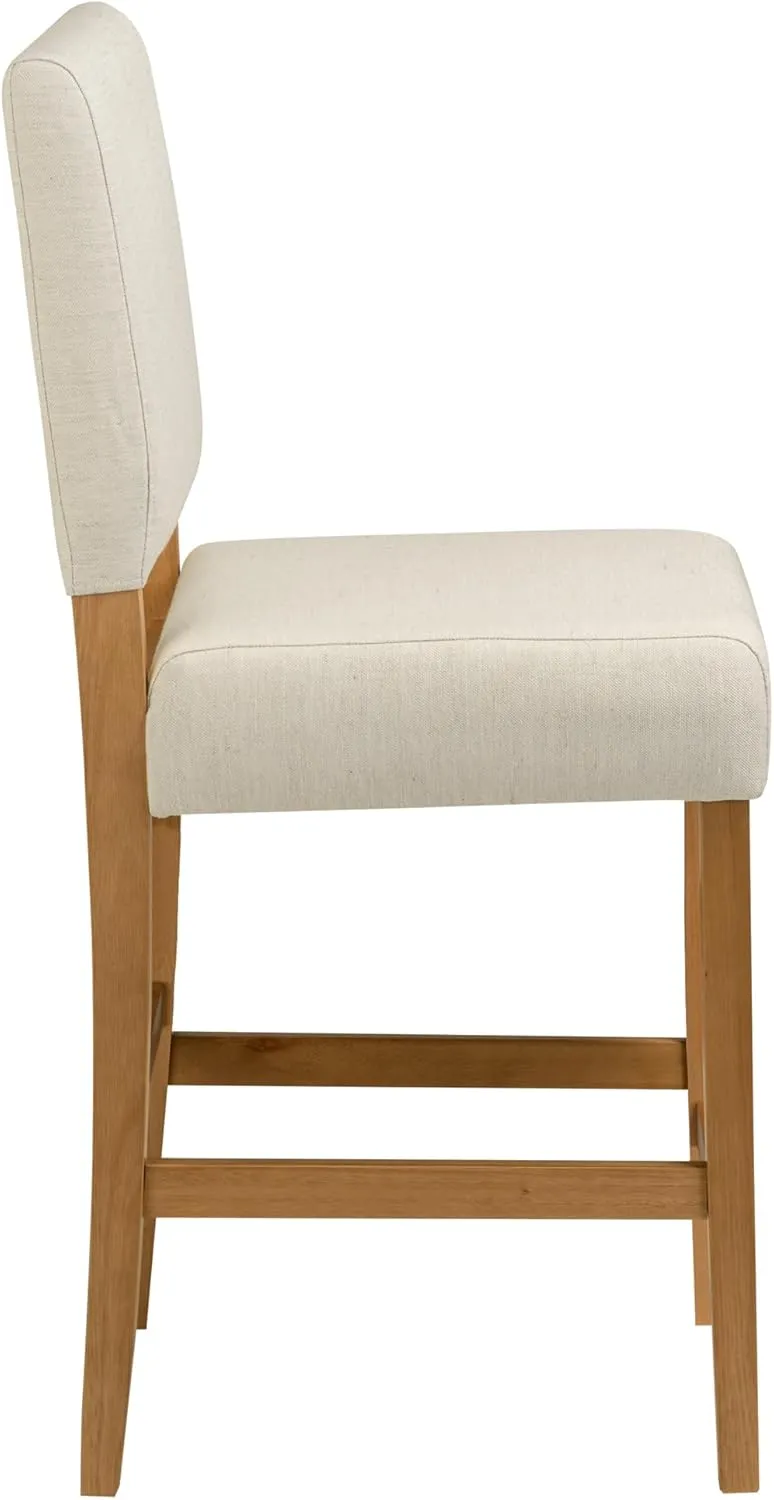 Leick Home Brax Counter Height Stool with Upholstered Back and Wood Base – Set of 2 for Kitchen Counters and Islands – Modern Chairs in Natural White Sand, 214460