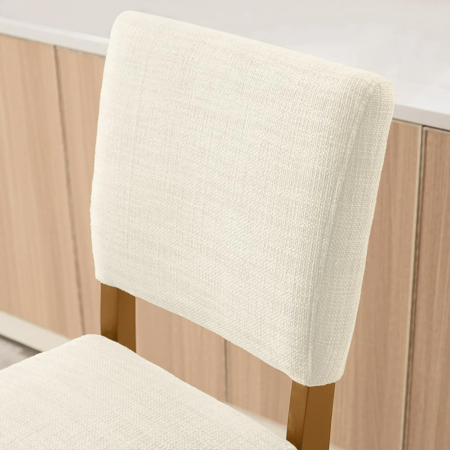 Leick Home Brax Counter Height Stool with Upholstered Back and Wood Base – Set of 2 for Kitchen Counters and Islands – Modern Chairs in Natural White Sand, 214460