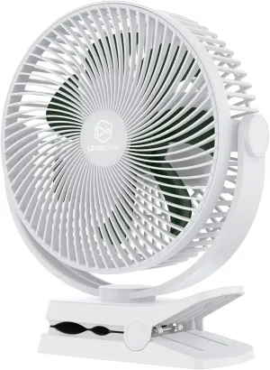 LEMOISTAR 10000 mAh Battery Operated Clip on Fan, 4 Powerful Wind Speeds, 8 Inch, Max 38 Hrs, Rechargeable, USB Powered Stroller Fans, Quiet, Portable Personal Fan for Camping Desk Golf Cart(White)