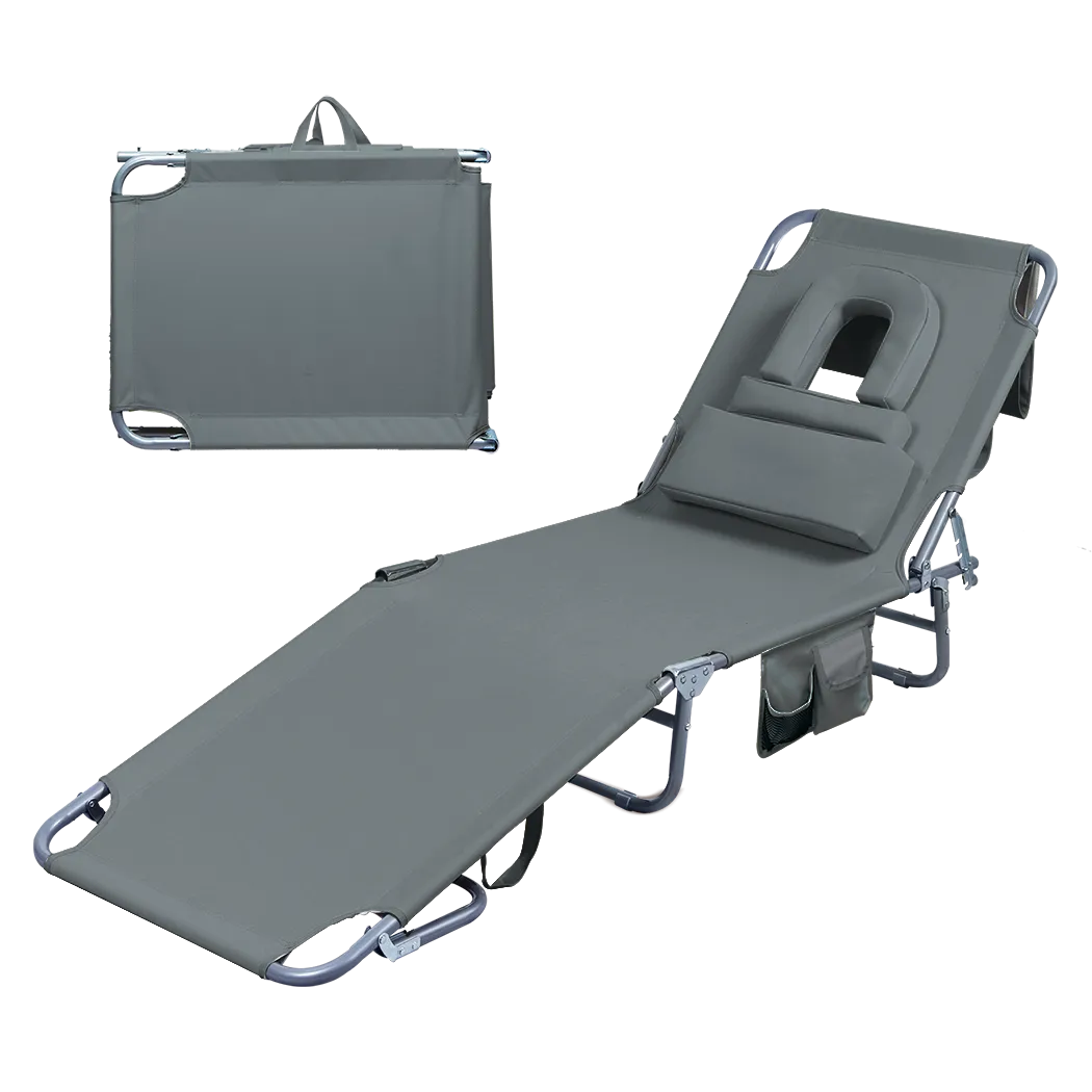 Levede Foldable Beach Lounge Chairs with Face Hole Grey-NT_Rural