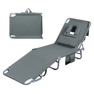 Levede Foldable Beach Lounge Chairs with Face Hole Grey-NT_Rural
