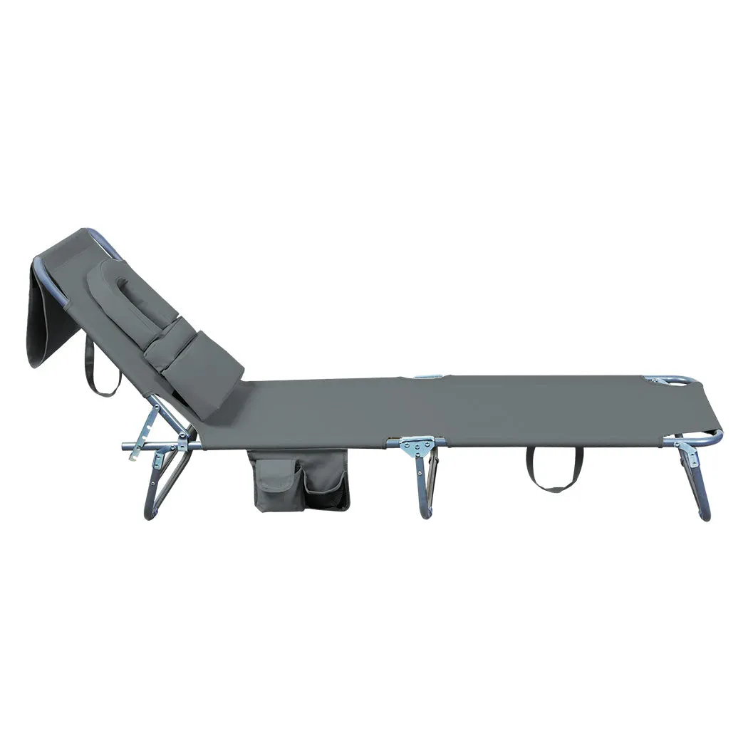 Levede Foldable Beach Lounge Chairs with Face Hole Grey-NT_Rural