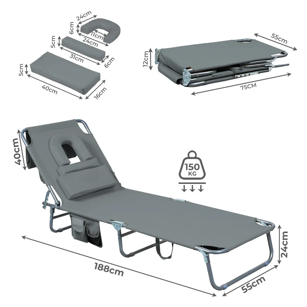 Levede Foldable Beach Lounge Chairs with Face Hole Grey-NT_Rural
