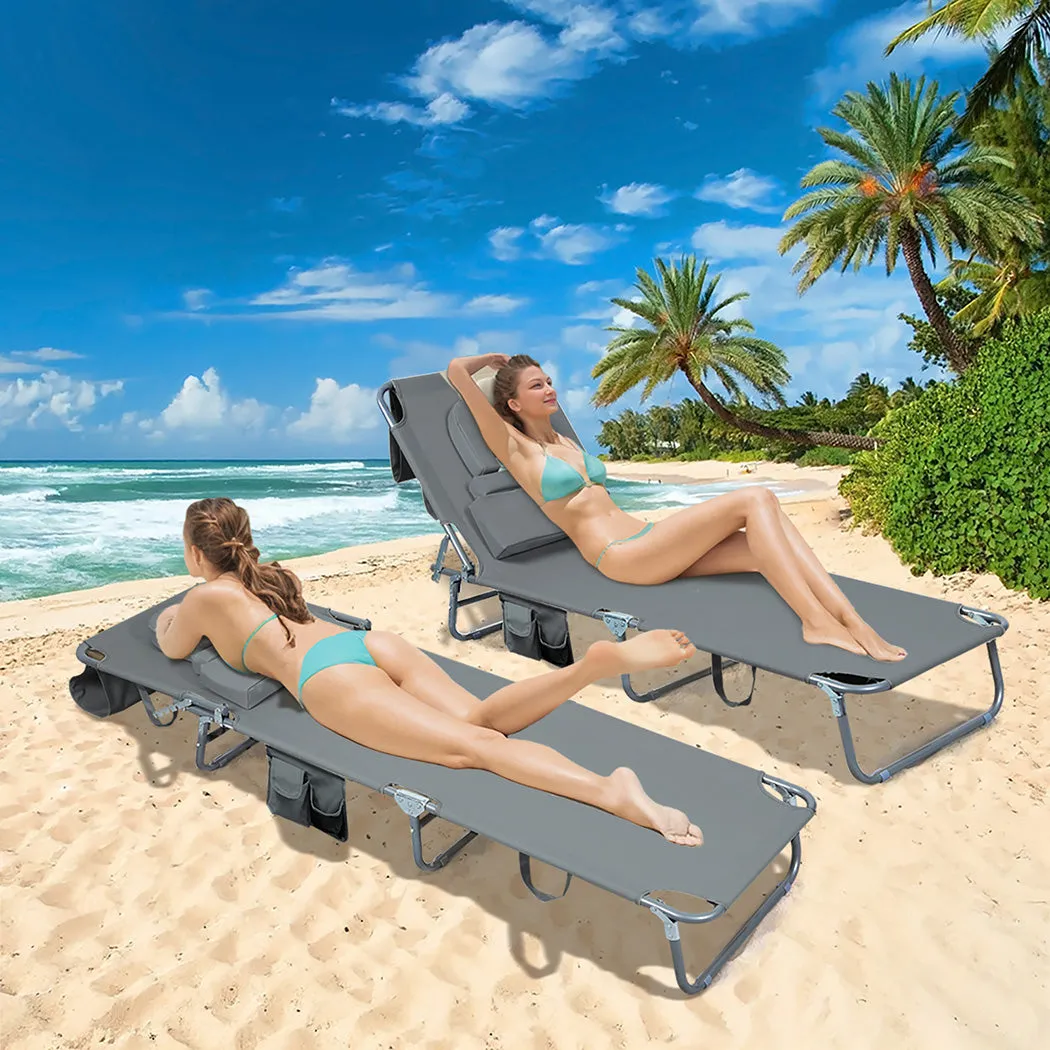 Levede Foldable Beach Lounge Chairs with Face Hole Grey-NT_Rural