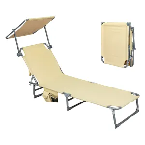 Levede Foldable Lounge Chairs with Canopy Khaki-NSW_Rural
