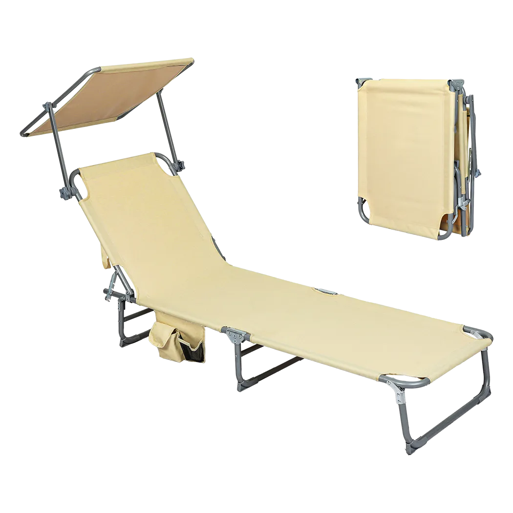 Levede Foldable Lounge Chairs with Canopy Khaki-NSW_Rural