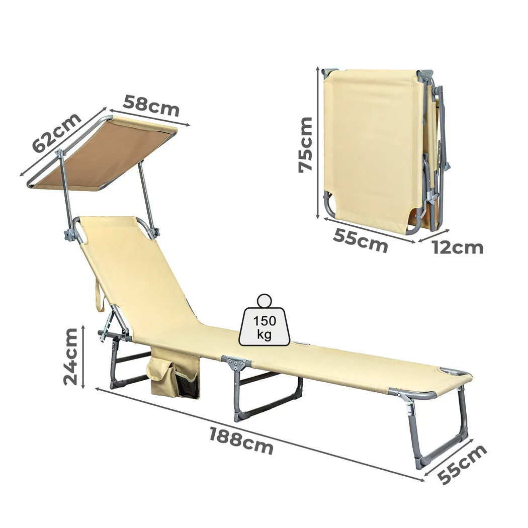 Levede Foldable Lounge Chairs with Canopy Khaki-NSW_Rural