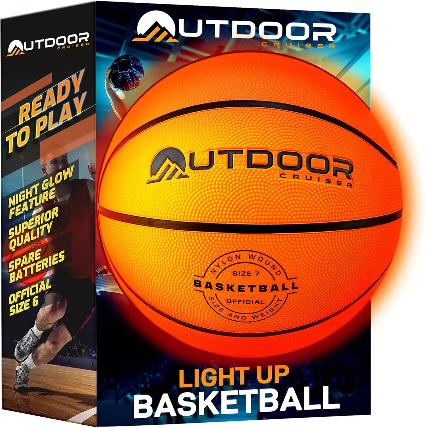 Light Up Basketball - Waterproof Rubber Construction, Glow in The Dark, Glows Up to 30 Hrs with Tap Activation, Complete Set with Pump & Spare Batteries, Official Size 7, for Ages 8-15