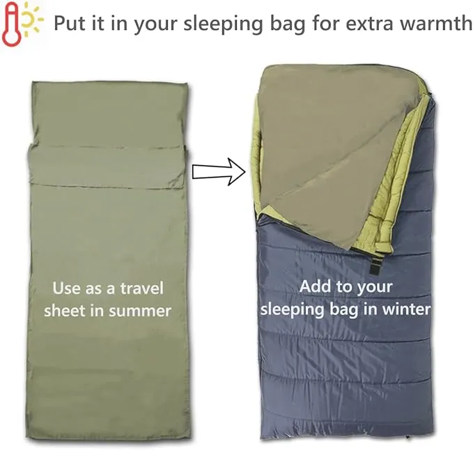 Lightweight Sleeping Bag Liner Camping Travel Sheets Ultralight Sleeping Bag Sack for Backpacking Hiking Hotel Hostels and Traveling, Stuff Sack Included