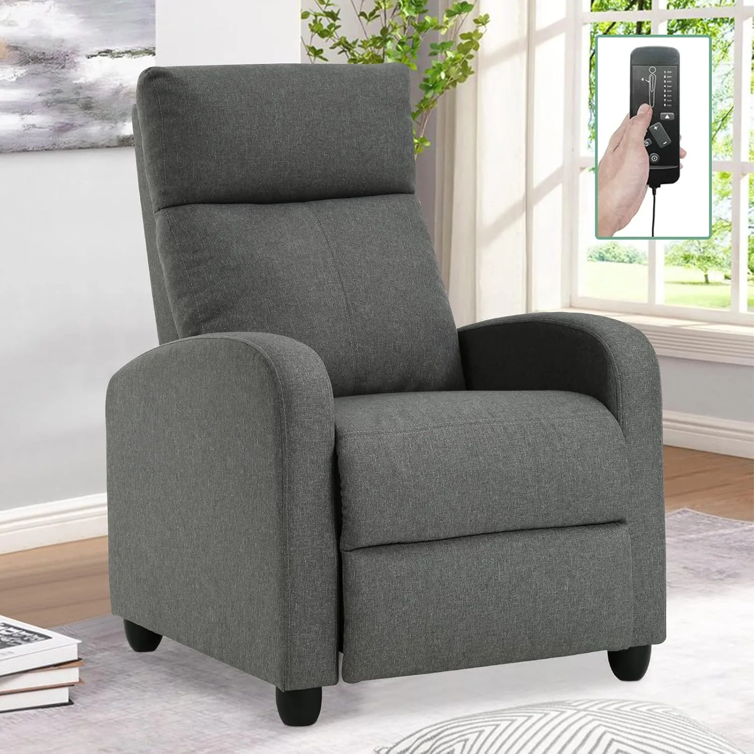 Living Room Recliner Chair Modern Reclining Easy Lounge Winback Single Sofa Reading Chair Fabric Home Theater Seating Massage Adjustable Accent Armchair w/ Thick Seat Cushion & Backrest, Grey