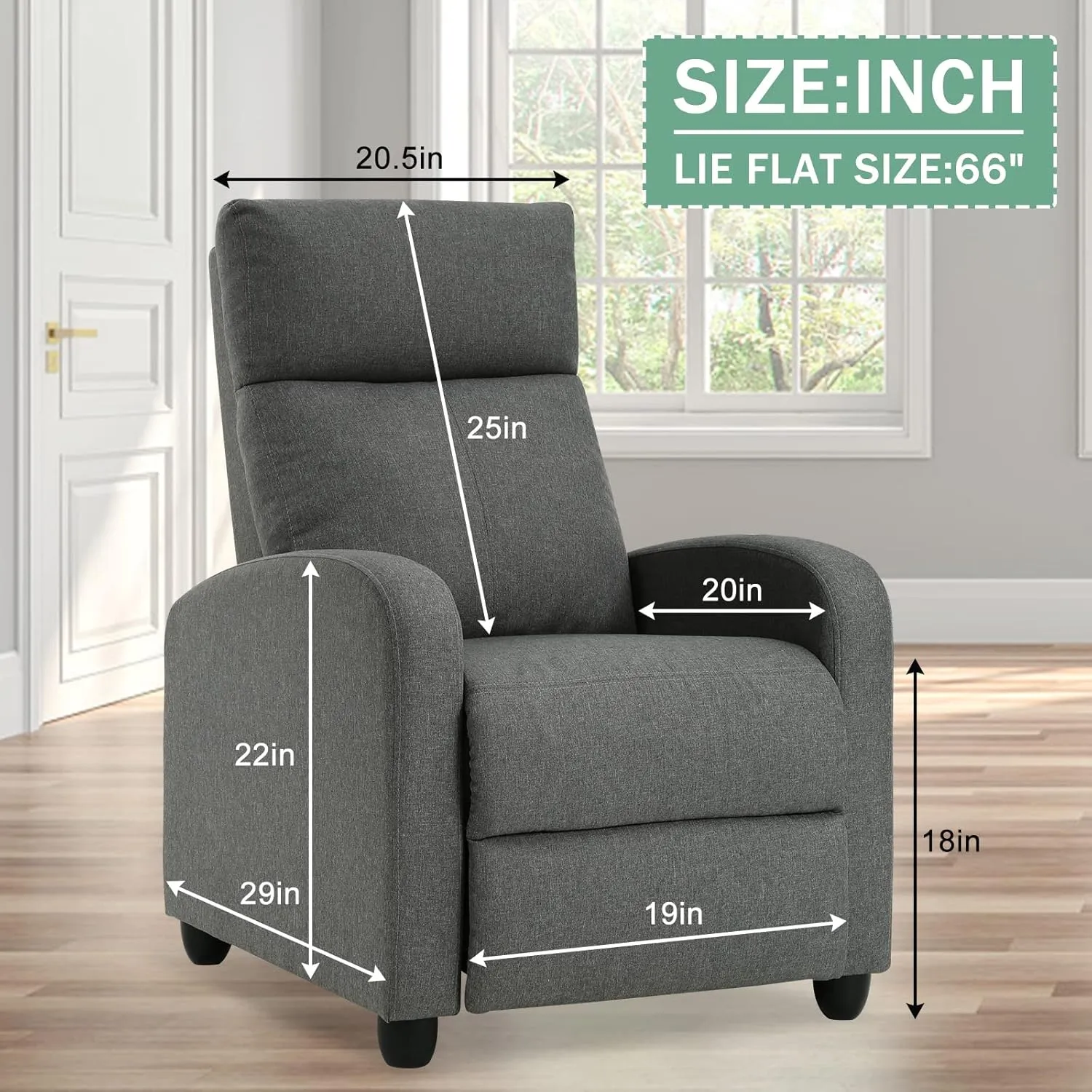 Living Room Recliner Chair Modern Reclining Easy Lounge Winback Single Sofa Reading Chair Fabric Home Theater Seating Massage Adjustable Accent Armchair w/ Thick Seat Cushion & Backrest, Grey