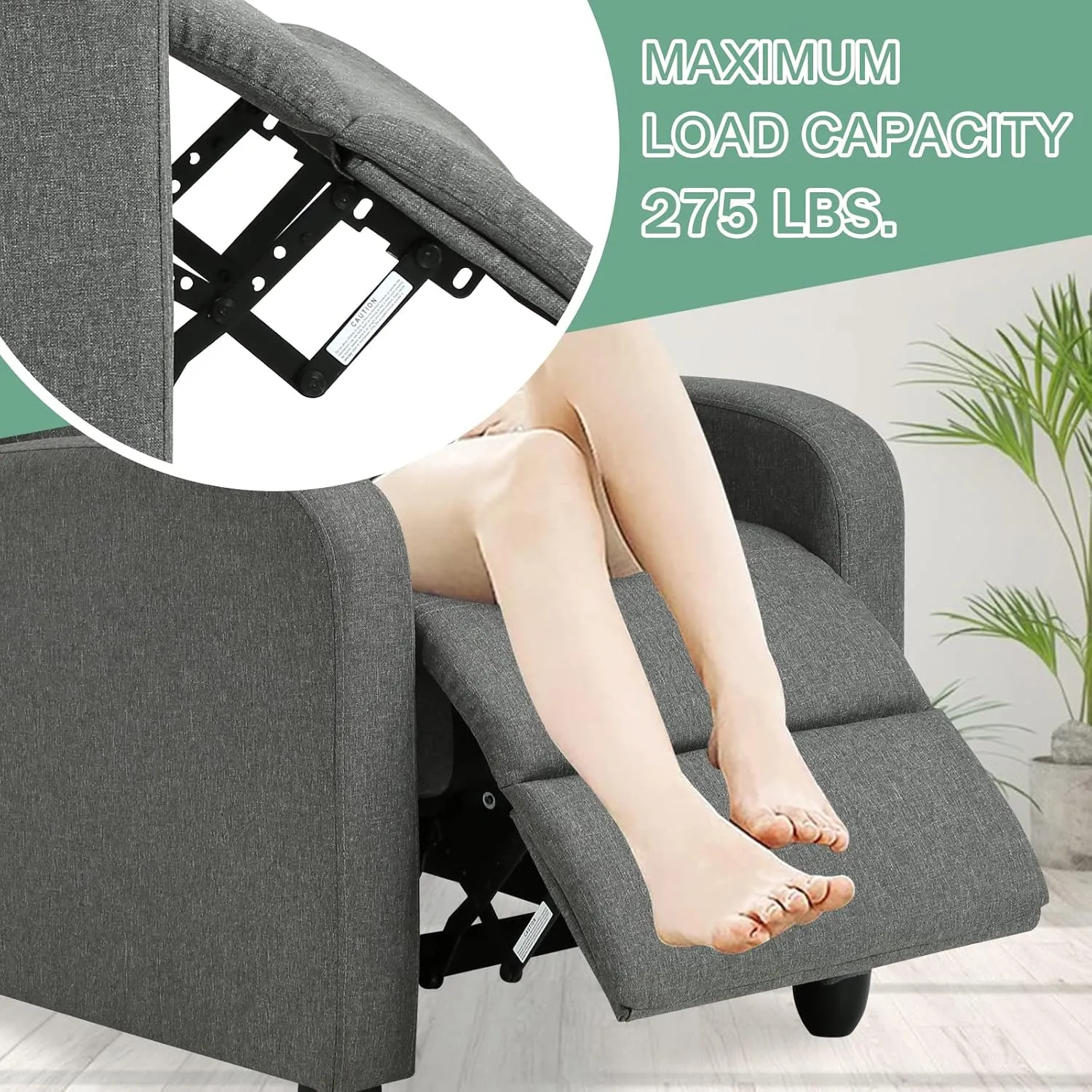 Living Room Recliner Chair Modern Reclining Easy Lounge Winback Single Sofa Reading Chair Fabric Home Theater Seating Massage Adjustable Accent Armchair w/ Thick Seat Cushion & Backrest, Grey