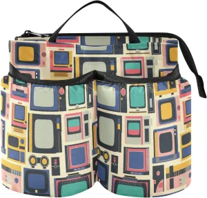 Luggage Travel Cup Holder Convenient Vintage Elements 90s Colorful Travel Drink Carrier Travel Accessories Gift Drink Beverages Caddy Coffee