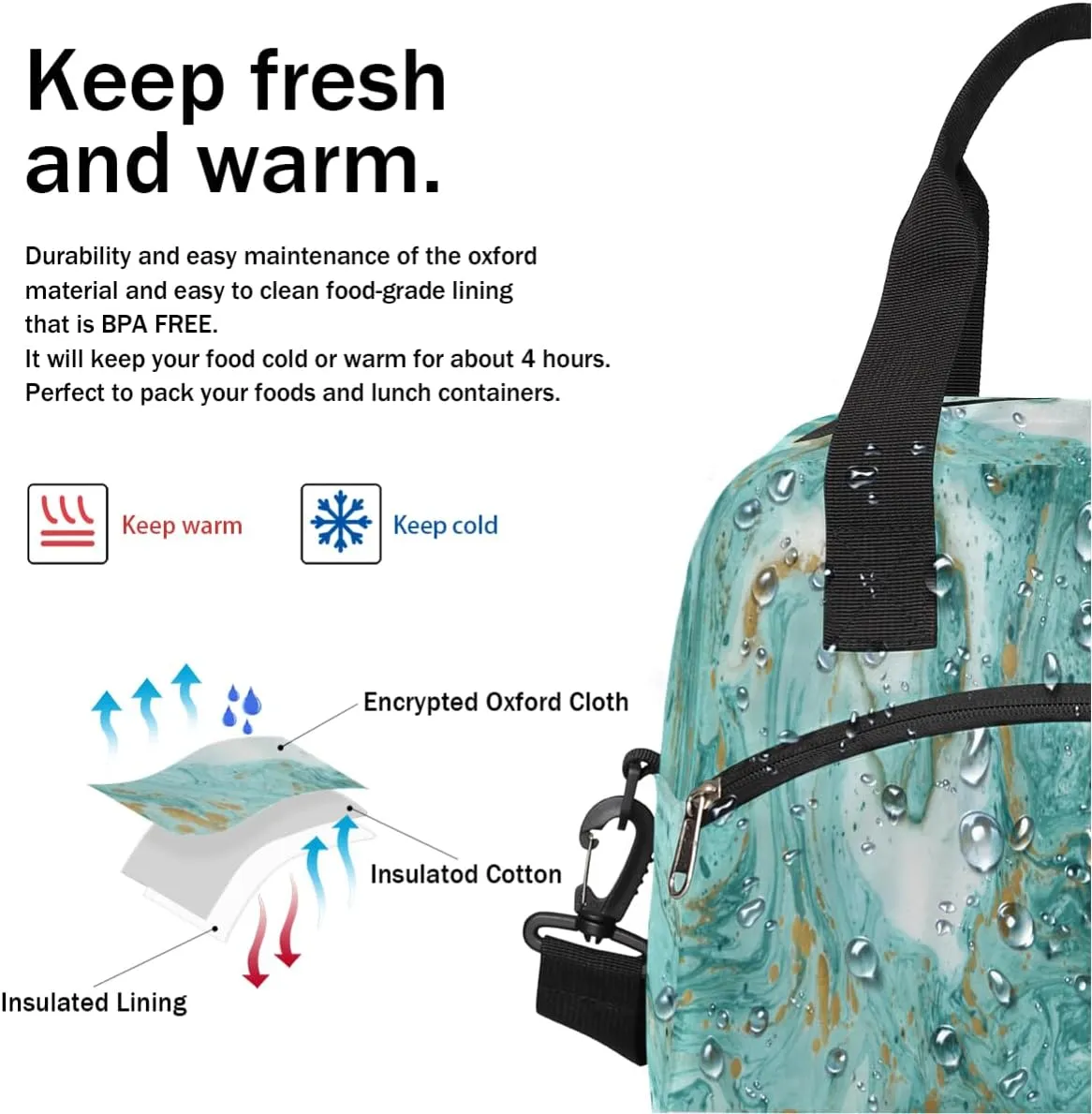 Lunch Bag for Women Men Quicksand Element Reusable Durable Insulated Lunch Box for Work Office Picnic Beach Hiking Lunch Tote Bag with Adjustable Shoulder Strap