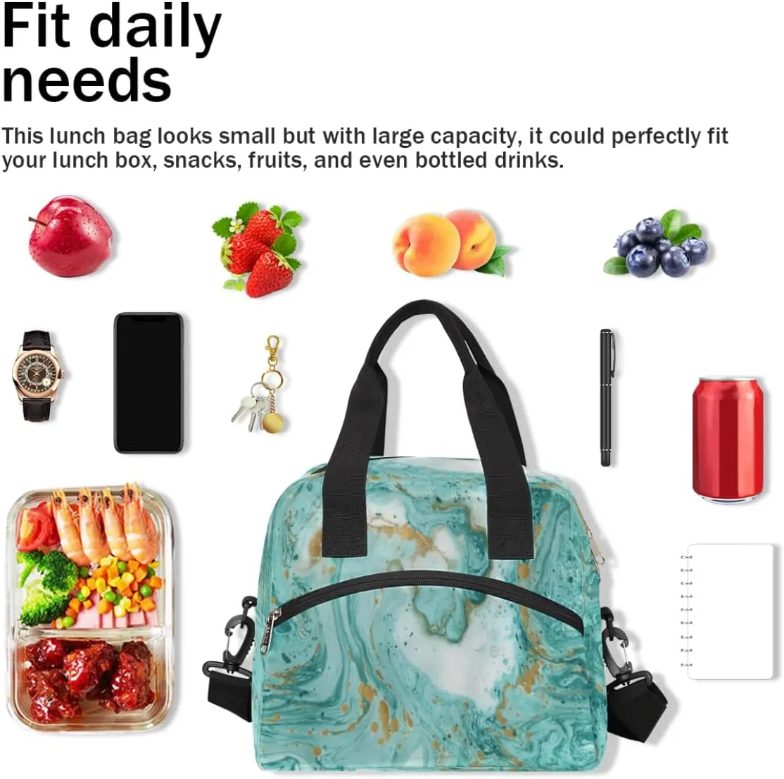 Lunch Bag for Women Men Quicksand Element Reusable Durable Insulated Lunch Box for Work Office Picnic Beach Hiking Lunch Tote Bag with Adjustable Shoulder Strap