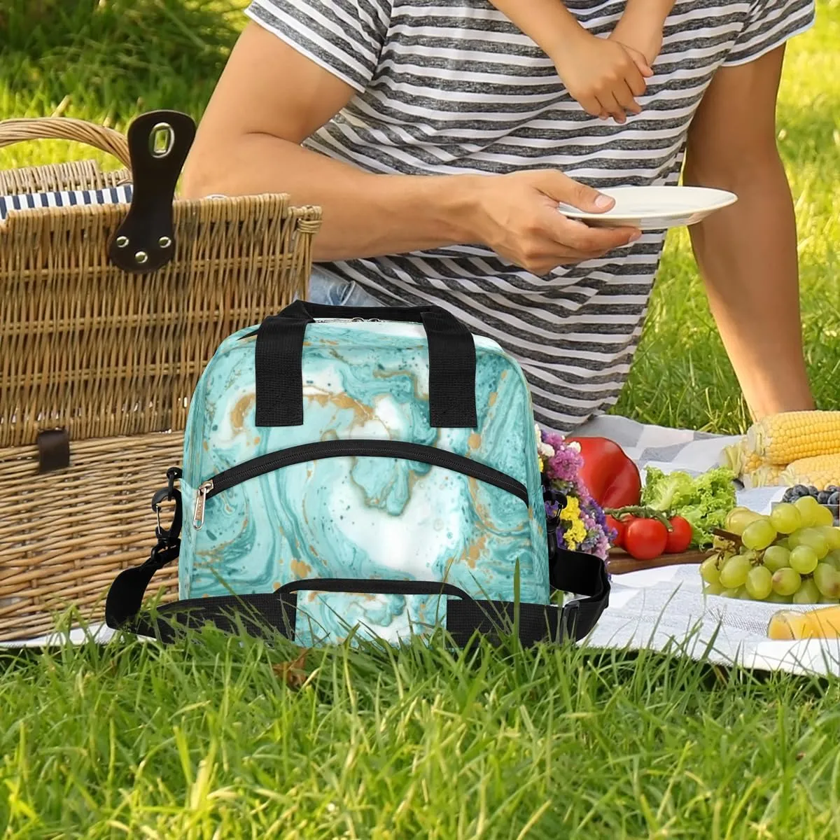 Lunch Bag for Women Men Quicksand Element Reusable Durable Insulated Lunch Box for Work Office Picnic Beach Hiking Lunch Tote Bag with Adjustable Shoulder Strap