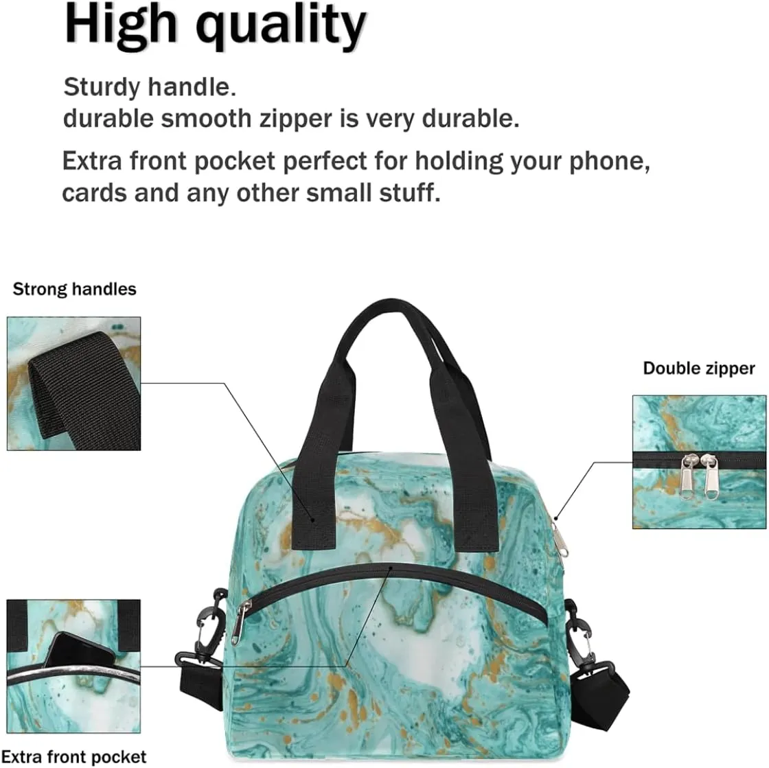 Lunch Bag for Women Men Quicksand Element Reusable Durable Insulated Lunch Box for Work Office Picnic Beach Hiking Lunch Tote Bag with Adjustable Shoulder Strap