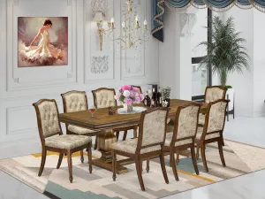 Luxe by East West Furniture LKMA9-AWA-36 9 Pieces Dining Table Set Includes a Rectangular Dining Table and 8 Light Beige PU Leather Dining Room Chairs, Antique Walnut Finish