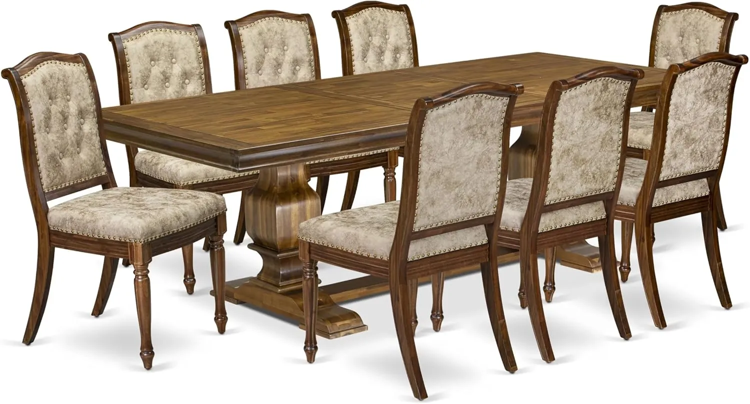 Luxe by East West Furniture LKMA9-AWA-36 9 Pieces Dining Table Set Includes a Rectangular Dining Table and 8 Light Beige PU Leather Dining Room Chairs, Antique Walnut Finish