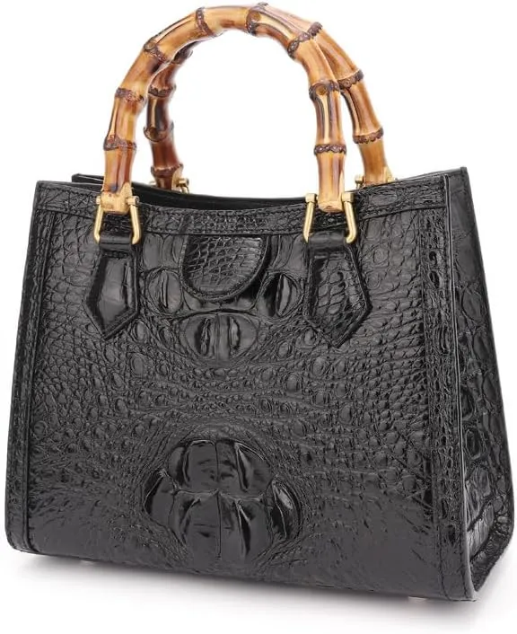 Luxury Tote Crocodile Bag Python Crocodile Leather Bag with Bamboo Top-Handle Satchel Handbags– Compact, Stylish & Versatile