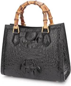 Luxury Tote Crocodile Bag Python Crocodile Leather Bag with Bamboo Top-Handle Satchel Handbags– Compact, Stylish & Versatile