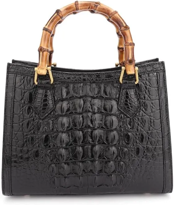 Luxury Tote Crocodile Bag Python Crocodile Leather Bag with Bamboo Top-Handle Satchel Handbags– Compact, Stylish & Versatile