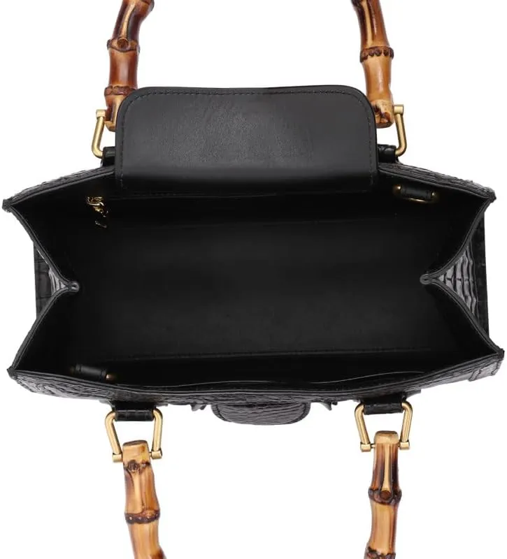 Luxury Tote Crocodile Bag Python Crocodile Leather Bag with Bamboo Top-Handle Satchel Handbags– Compact, Stylish & Versatile