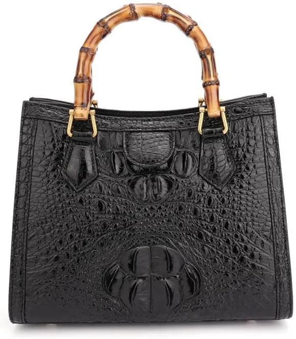 Luxury Tote Crocodile Bag Python Crocodile Leather Bag with Bamboo Top-Handle Satchel Handbags– Compact, Stylish & Versatile