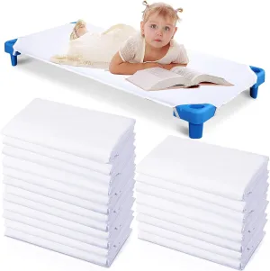 Macarrie 20 Pack Toddlers Cot Sheets for Daycare Preschool Standard Size 23.62 x 51.15 Inch Soft Breathable Nap Sheet Polyester Cotton White Cot Sheets for Boys Girls Naptime Sleeping for Cots Mat