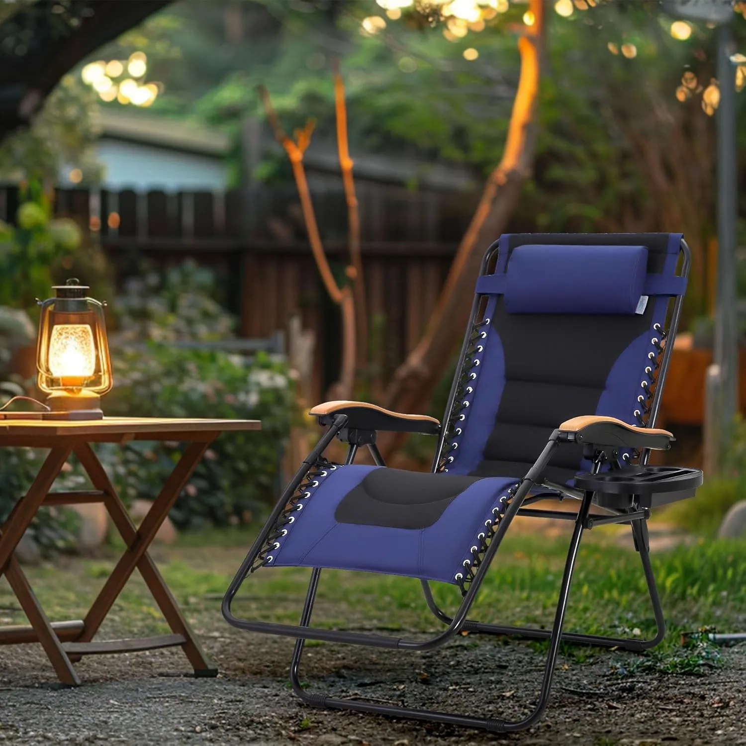 MAISON ARTS Oversize XXL Padded Zero Gravity Lawn Chair Anti Gravity Lounge Chair Foldable Recliner 30" Wide Seat Outdoor Camp Chair for Poolside Backyard Beach, Support 400LBS, Blue