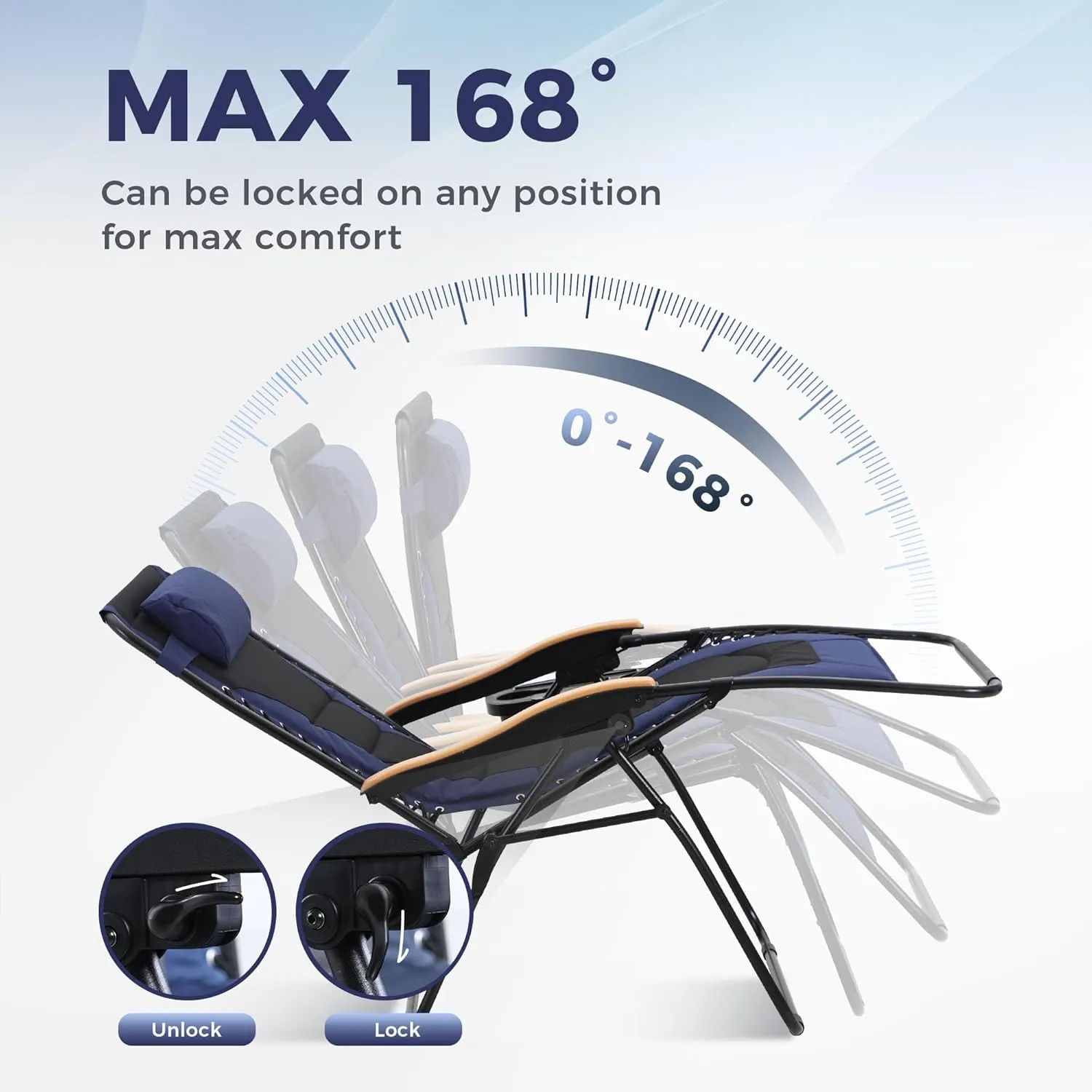 MAISON ARTS Oversize XXL Padded Zero Gravity Lawn Chair Anti Gravity Lounge Chair Foldable Recliner 30" Wide Seat Outdoor Camp Chair for Poolside Backyard Beach, Support 400LBS, Blue