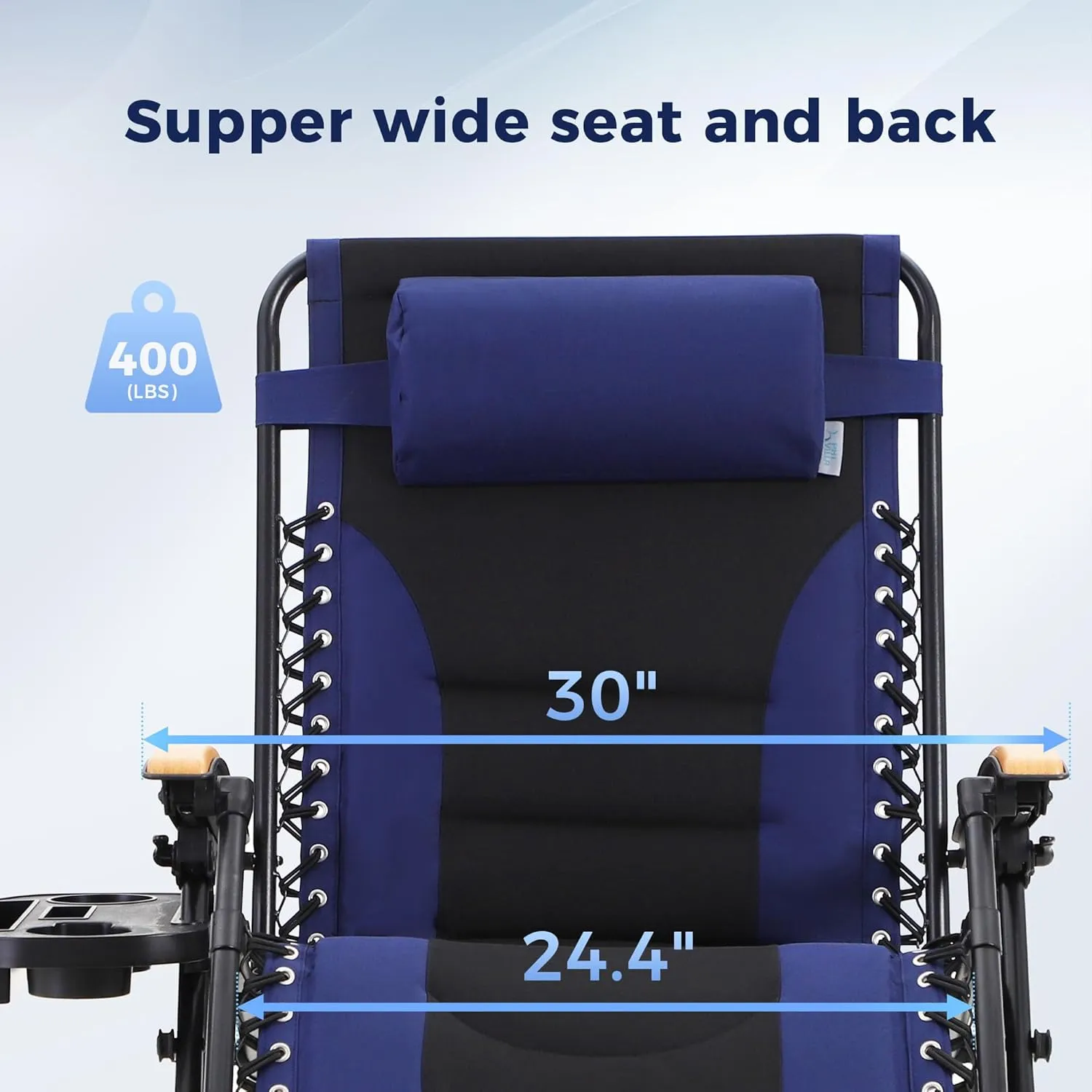 MAISON ARTS Oversize XXL Padded Zero Gravity Lawn Chair Anti Gravity Lounge Chair Foldable Recliner 30" Wide Seat Outdoor Camp Chair for Poolside Backyard Beach, Support 400LBS, Blue