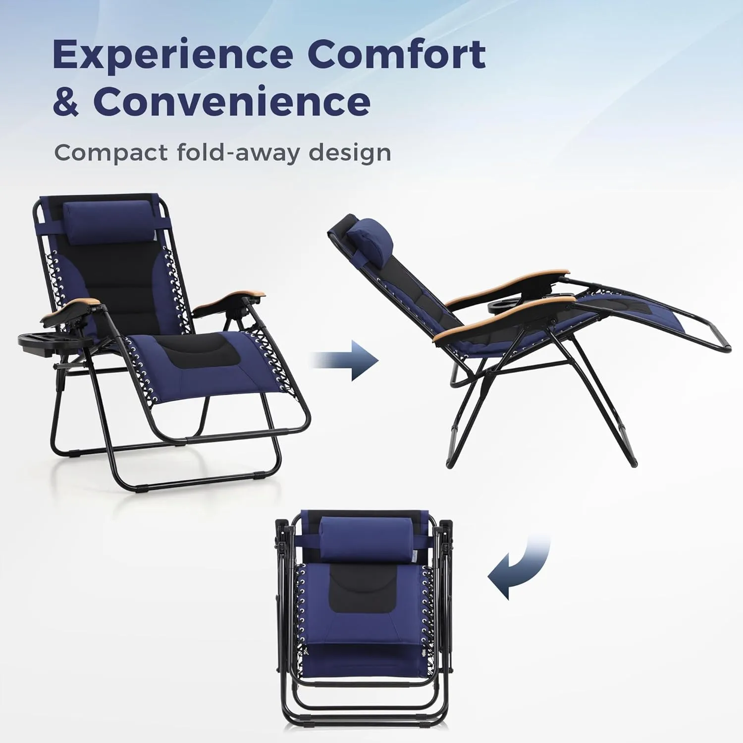 MAISON ARTS Oversize XXL Padded Zero Gravity Lawn Chair Anti Gravity Lounge Chair Foldable Recliner 30" Wide Seat Outdoor Camp Chair for Poolside Backyard Beach, Support 400LBS, Blue
