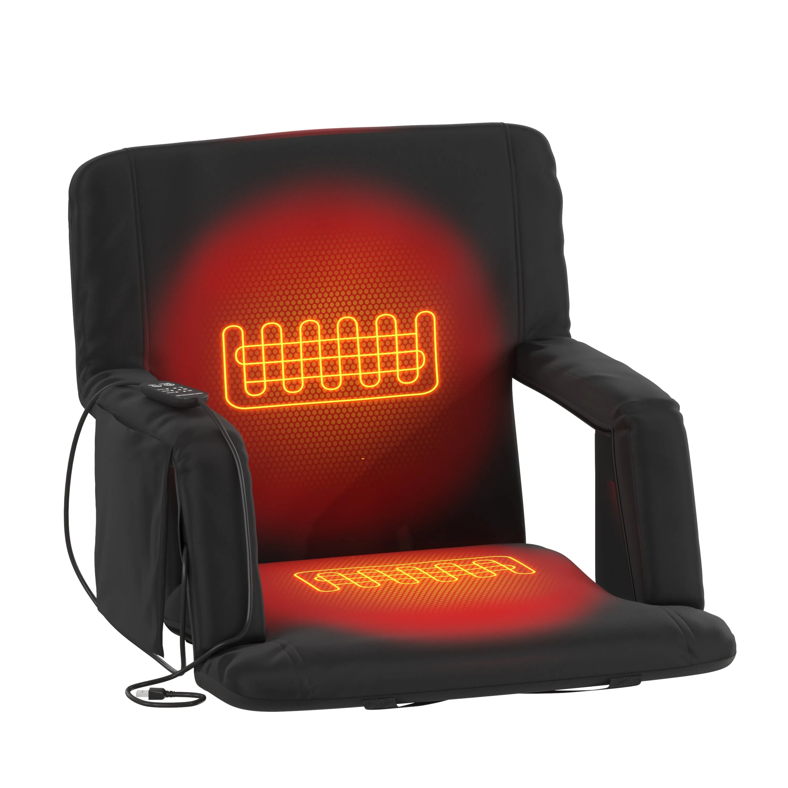 Malta Portable Heated Reclining Stadium Chair with Armrests, Heated Padded Back & Heated Seat with Dual Storage Pockets and Backpack Straps