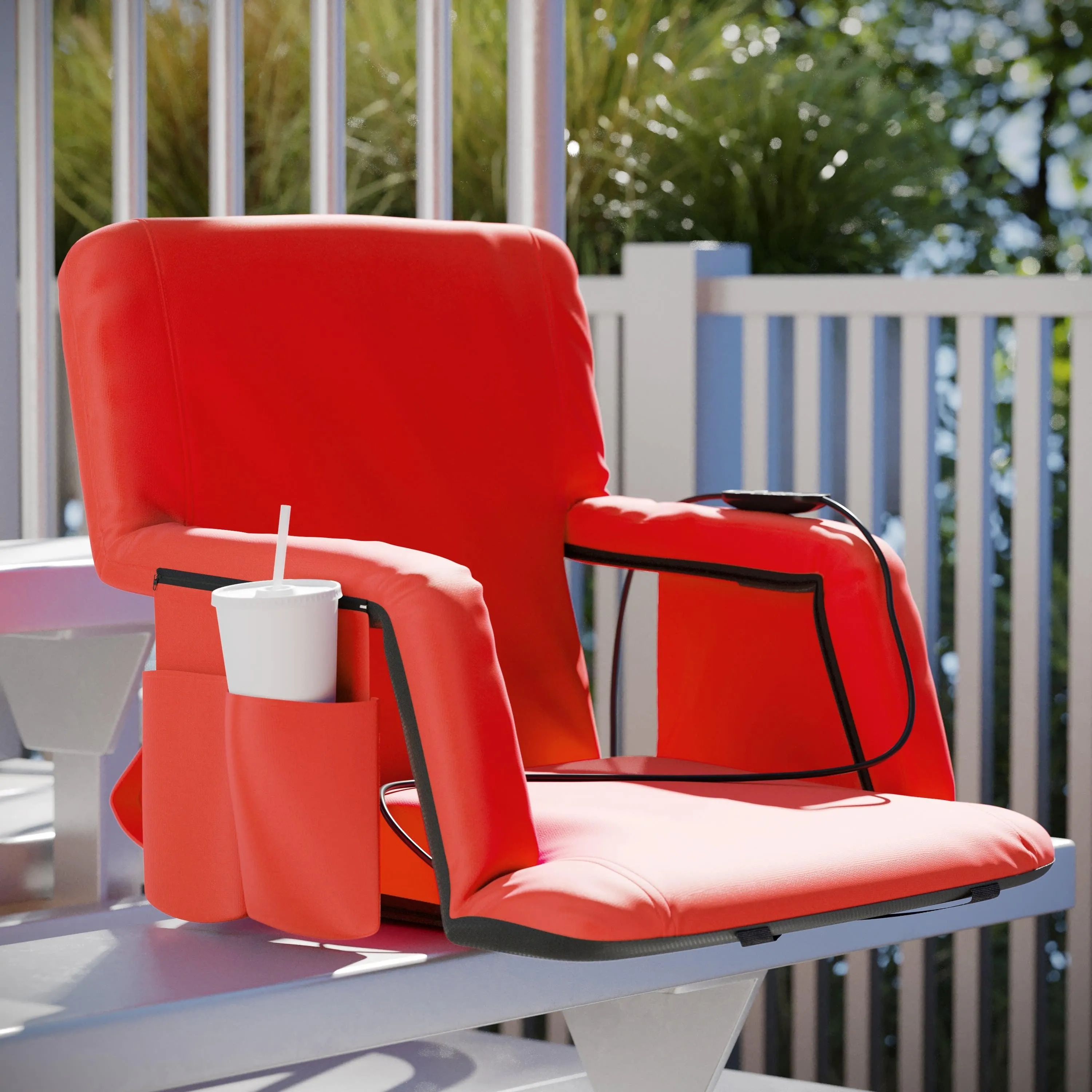 Malta Portable Heated Reclining Stadium Chair with Armrests, Heated Padded Back & Heated Seat with Dual Storage Pockets and Backpack Straps
