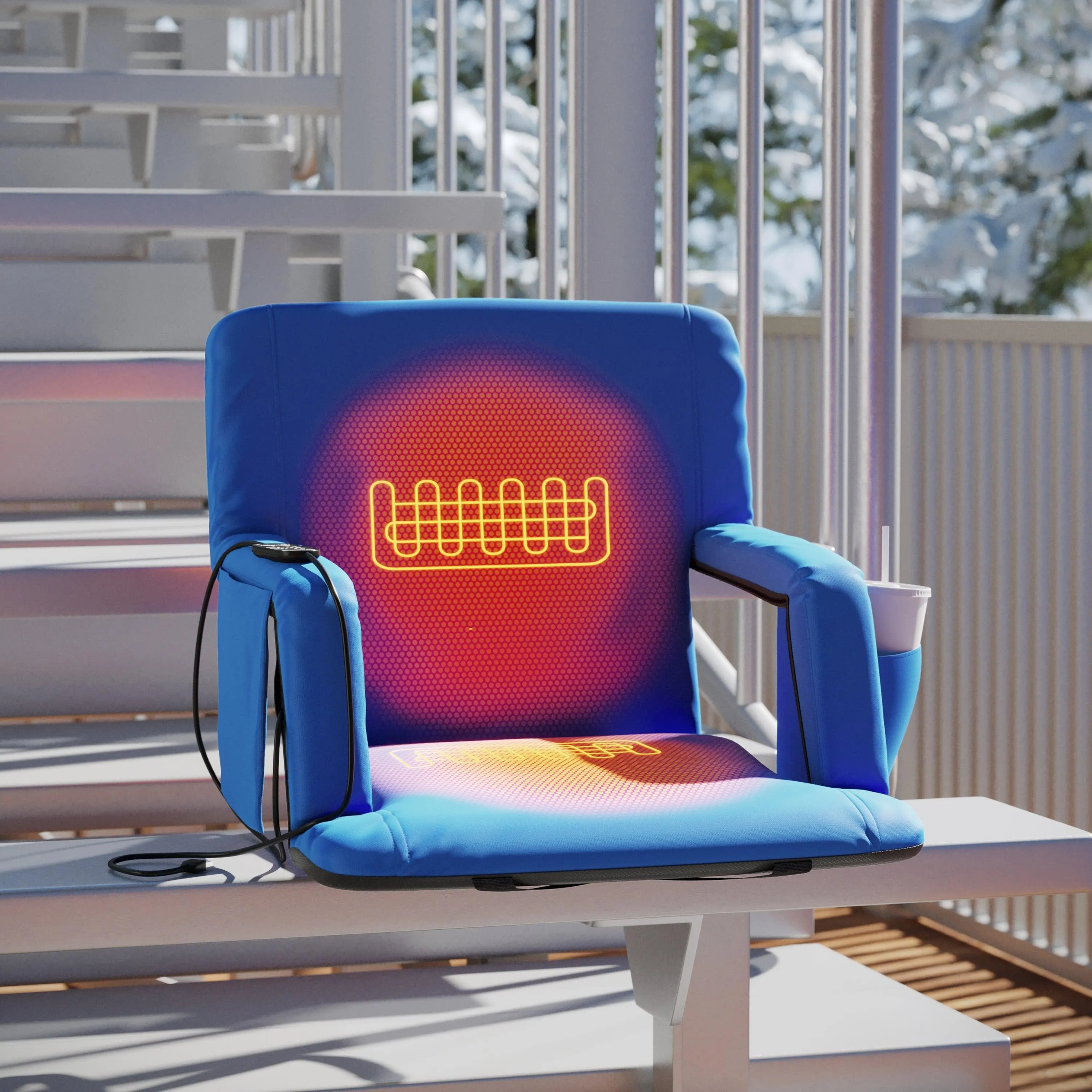 Malta Portable Heated Reclining Stadium Chair with Armrests, Heated Padded Back & Heated Seat with Dual Storage Pockets and Backpack Straps
