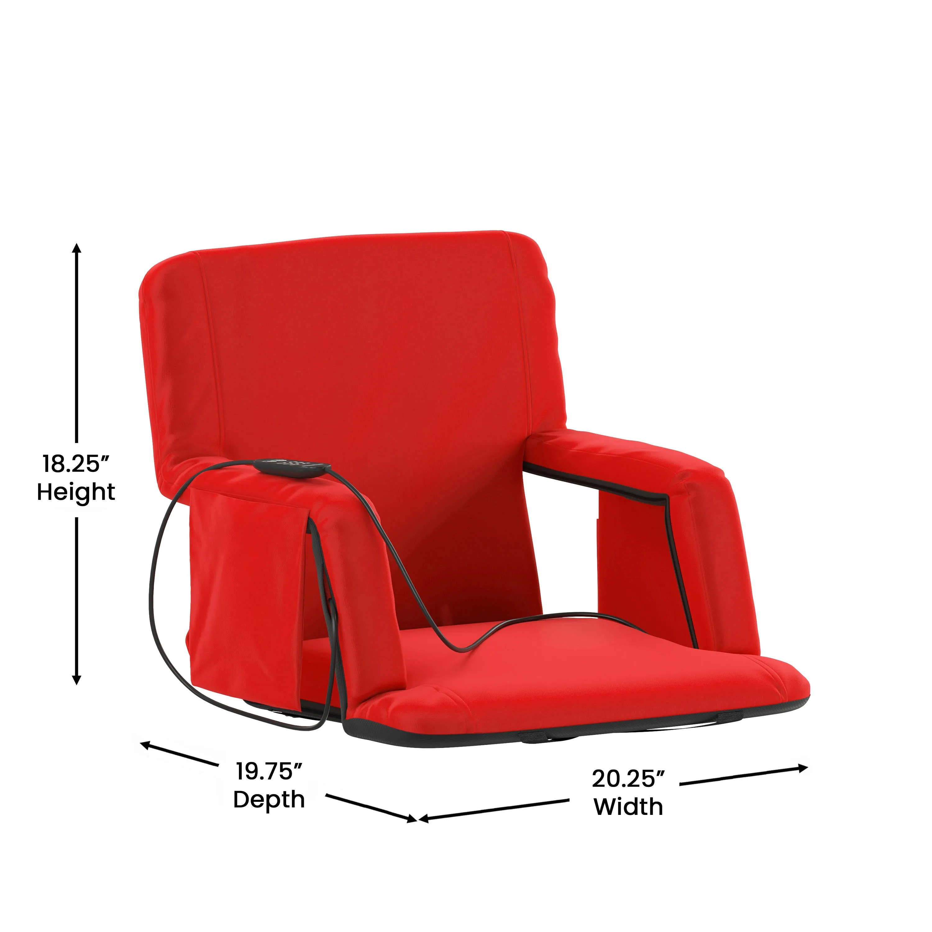 Malta Portable Heated Reclining Stadium Chair with Armrests, Heated Padded Back & Heated Seat with Dual Storage Pockets and Backpack Straps
