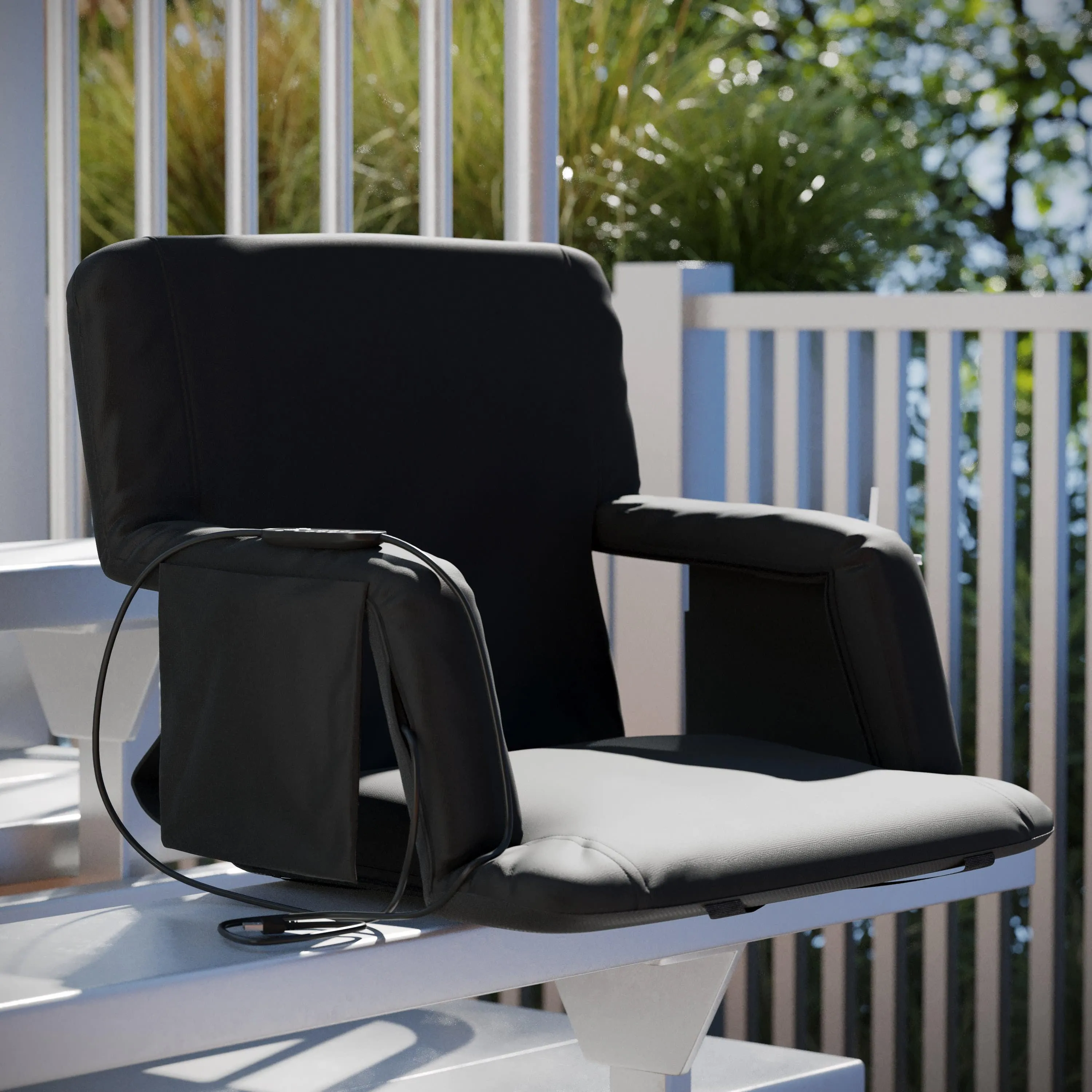 Malta Portable Heated Reclining Stadium Chair with Armrests, Heated Padded Back & Heated Seat with Dual Storage Pockets and Backpack Straps