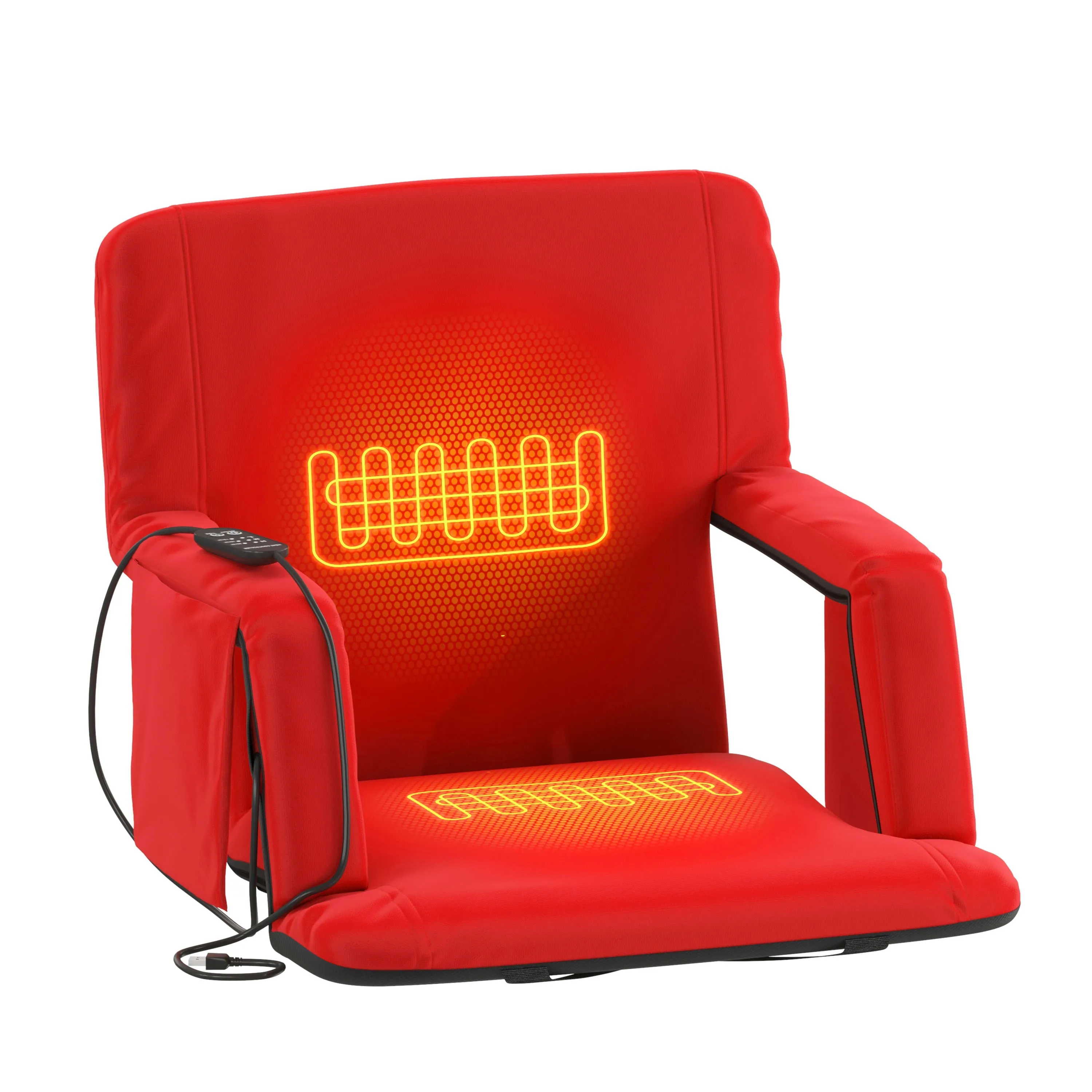 Malta Portable Heated Reclining Stadium Chair with Armrests, Heated Padded Back & Heated Seat with Dual Storage Pockets and Backpack Straps