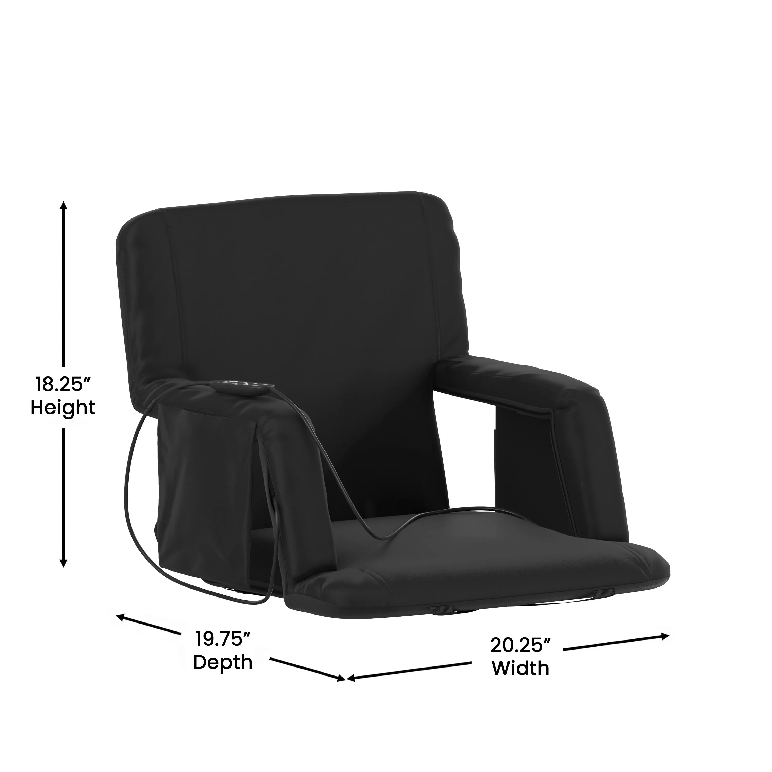 Malta Portable Heated Reclining Stadium Chair with Armrests, Heated Padded Back & Heated Seat with Dual Storage Pockets and Backpack Straps