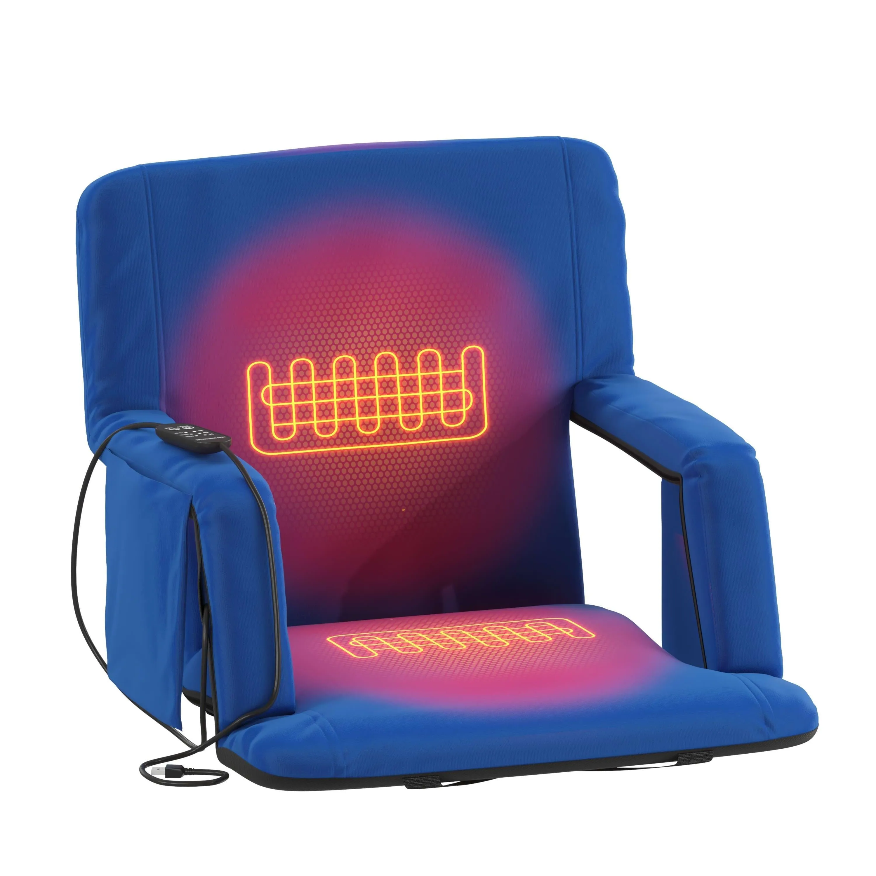 Malta Portable Heated Reclining Stadium Chair with Armrests, Heated Padded Back & Heated Seat with Dual Storage Pockets and Backpack Straps