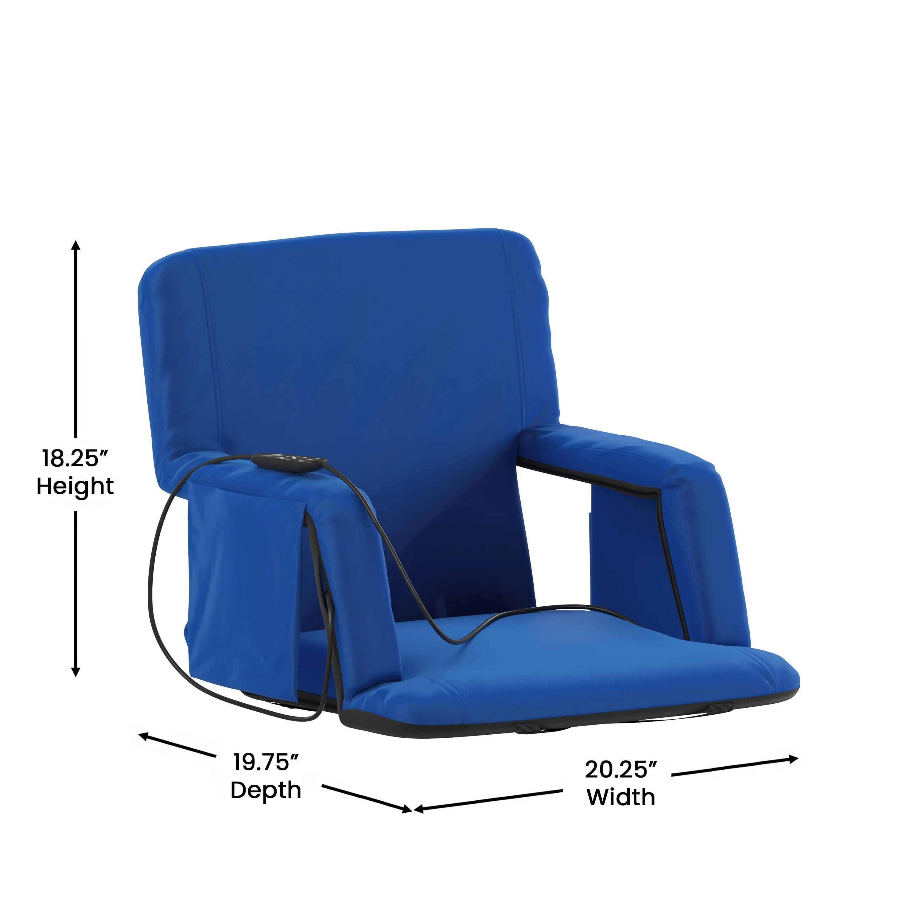 Malta Portable Heated Reclining Stadium Chair with Armrests, Heated Padded Back & Heated Seat with Dual Storage Pockets and Backpack Straps