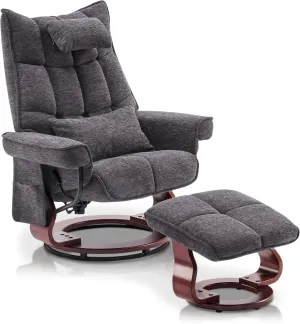 MCombo Swivel Recliner with Ottoman, TV Chair Sets with Vibration Massage, Ideal for Small Space, Living Room & Bedroom 4188 4605 (Brown Base, Grey)
