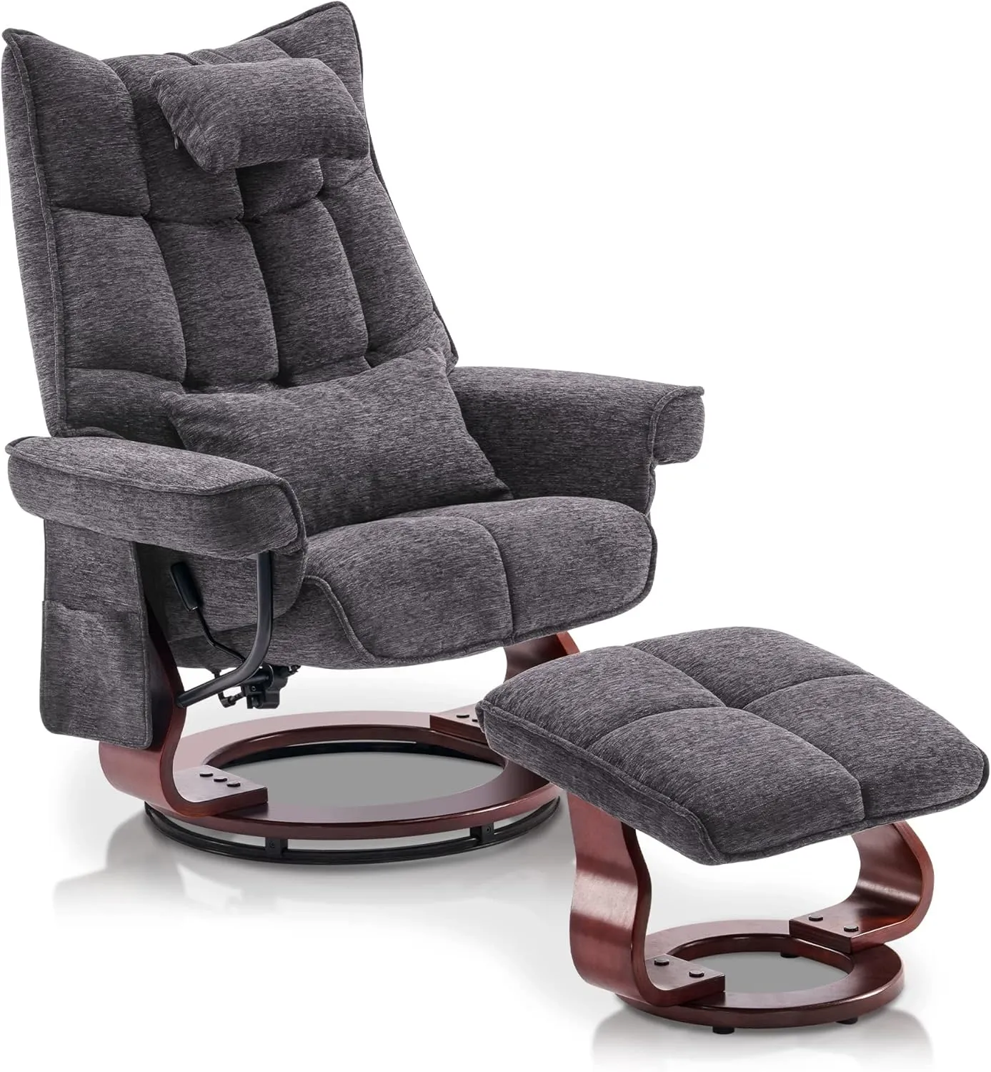 MCombo Swivel Recliner with Ottoman, TV Chair Sets with Vibration Massage, Ideal for Small Space, Living Room & Bedroom 4188 4605 (Brown Base, Grey)