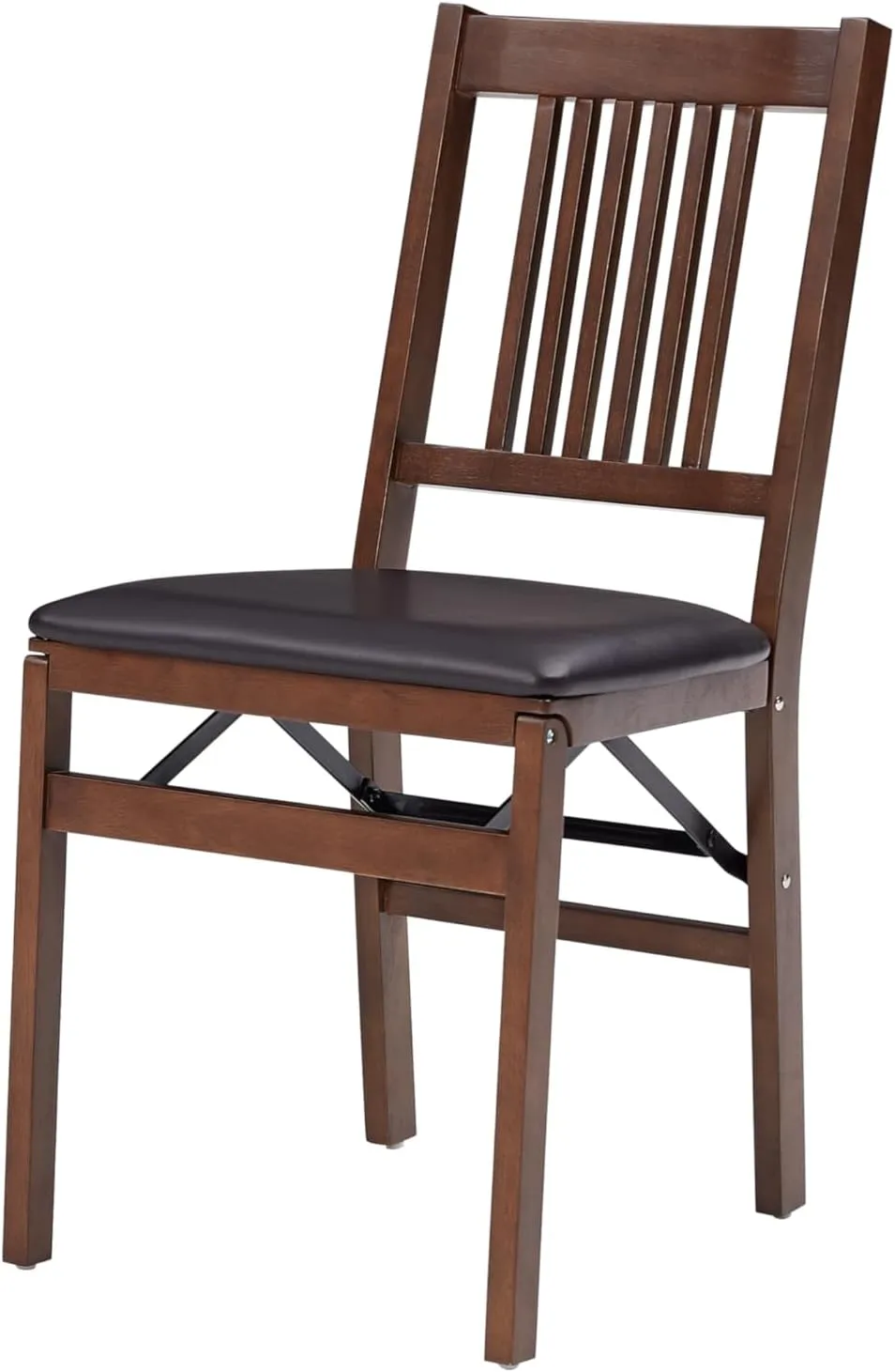 Meco STAKMORE True Mission Folding Chair Walnut Finish, Set of 2, Weight Capacity 300 Pounds, Solid Wood Chair, Padded Vinyl Upholstered Chair, Folds to 8” for Storage, No Assembly Required