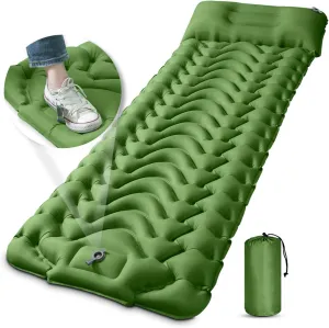 MEETPEAK Camping Sleeping Pad with Pillow, Upgraded 4 Inch Thickness Inflatable Foot Press Camping Mat, Durable Waterproof Lightweight Sleeping Air Mattress for Hiking Backpacking Traveling