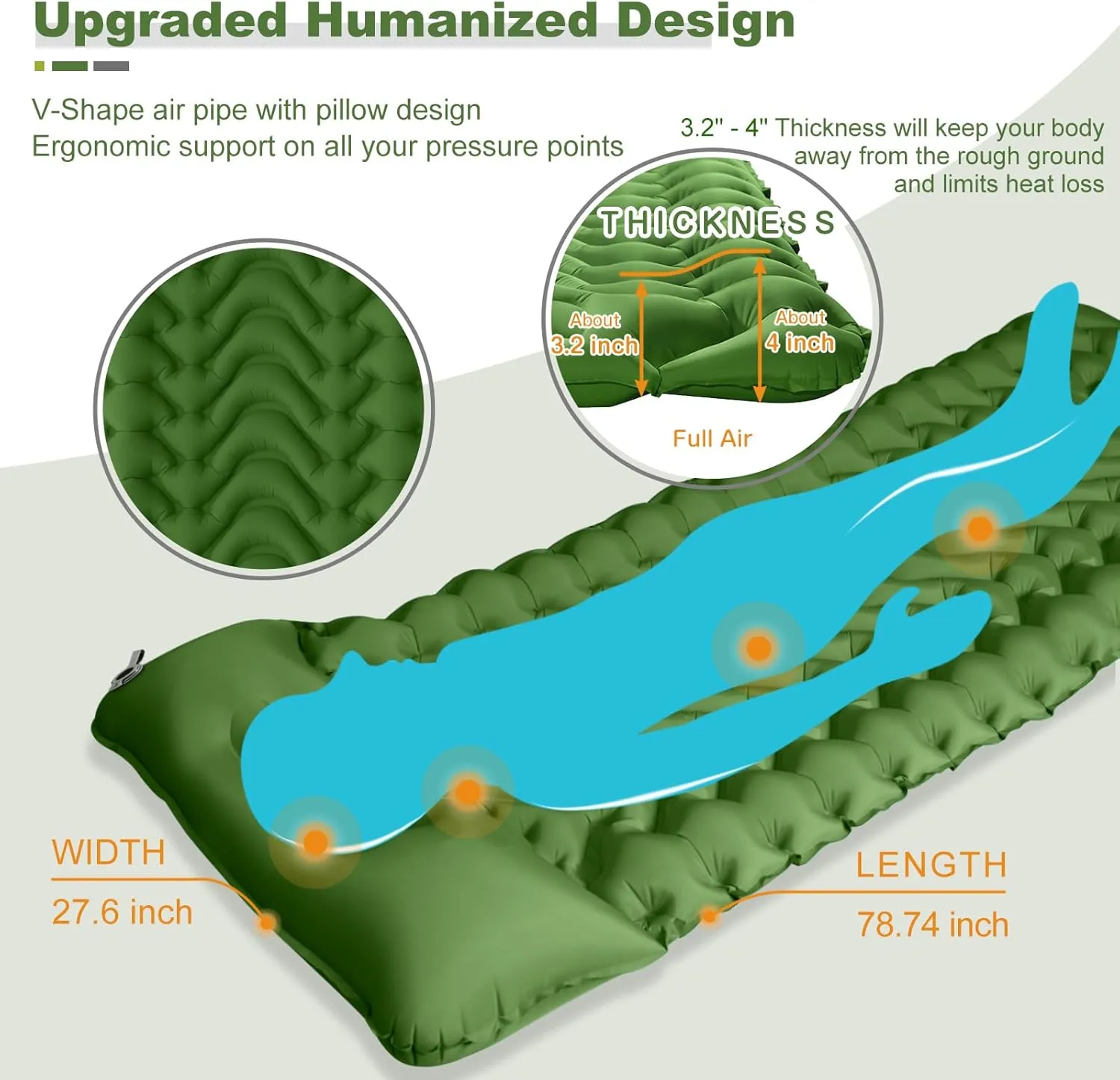 MEETPEAK Camping Sleeping Pad with Pillow, Upgraded 4 Inch Thickness Inflatable Foot Press Camping Mat, Durable Waterproof Lightweight Sleeping Air Mattress for Hiking Backpacking Traveling